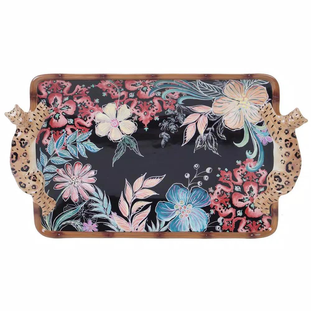 Certified International Tre Sorelle Studios Exotic Jungle 17 in. 3-D Rectangular Ceramic Platter with Handles