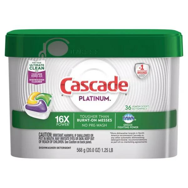 Cascade Platinum ActionPacs Lemon Dishwasher Detergent, 36-Count (6-Pack)