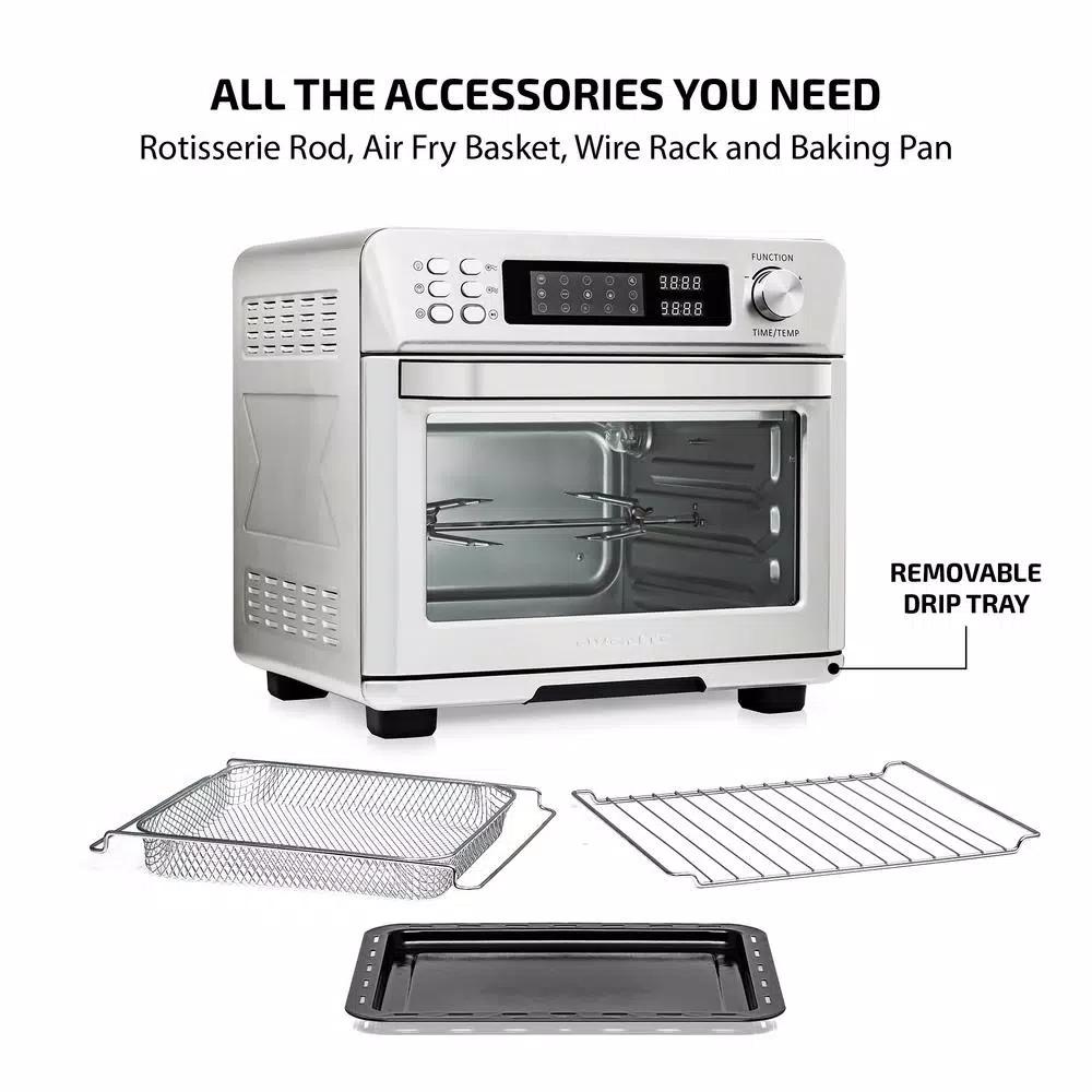 Ovente 1700W Stainless Steel Digital Air Fryer Rotisserie Convection Oven & Dehydrator, 25L