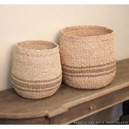Zentique Hand Woven Seagrass and Palm Leaf Large Decorative Basket with Dark Pin Stripes thumbnail 4