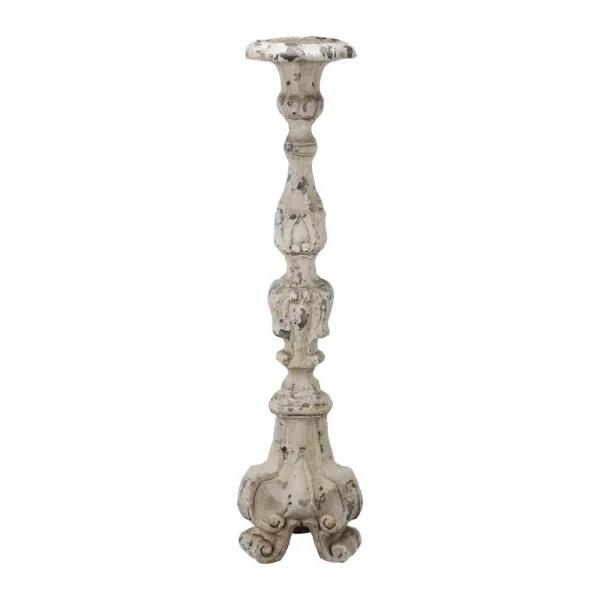 A & B Home 27.5 in. Magnesia Weathered White Metal Candlestick Candle Holder