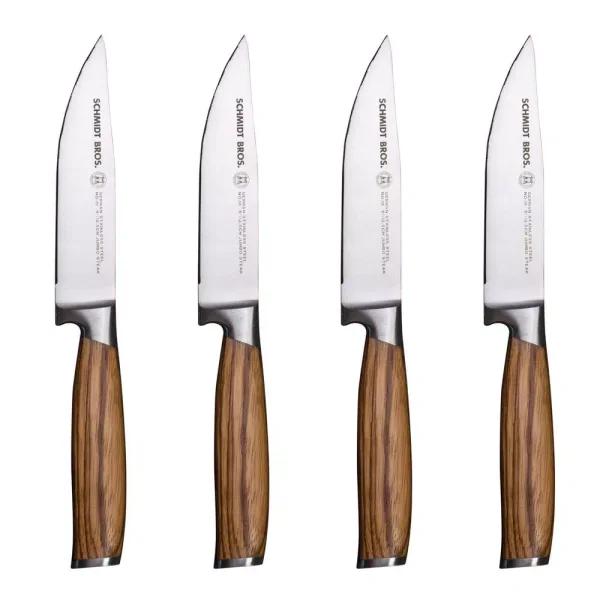 SCHMIDT BROS. Schmidt Brothers 4-Piece Zebra Wood Jumbo Steak Knife Set with Wood Gift Box