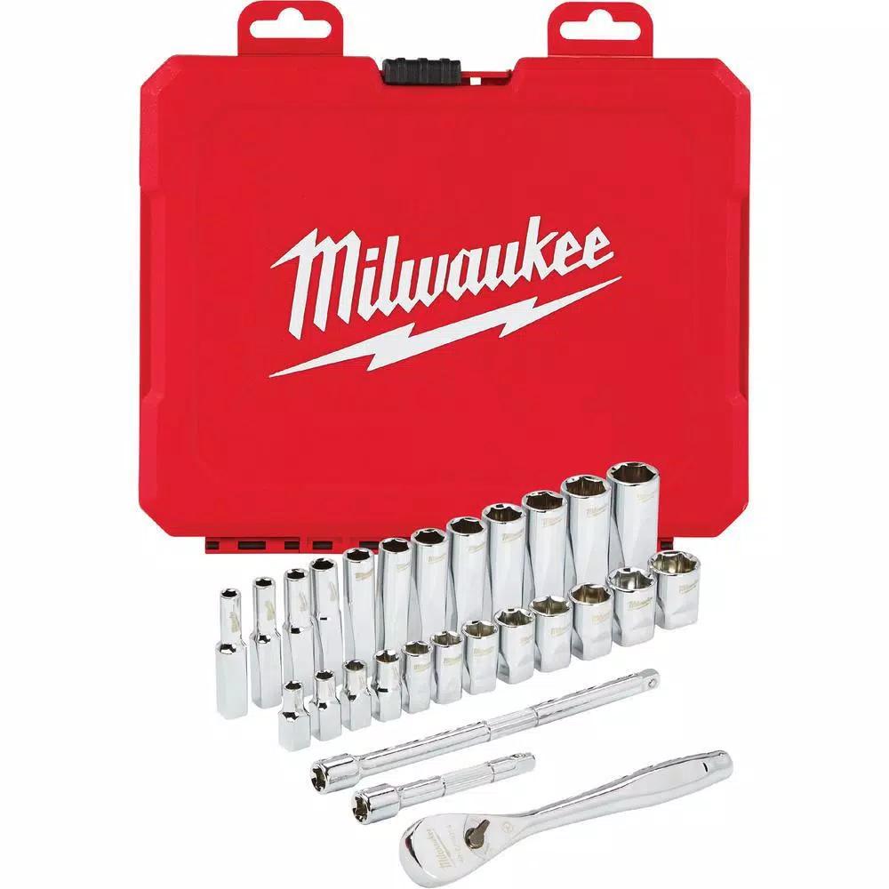 Milwaukee 1/4 in. Drive SAE & Metric Ratchet and Socket Mechanics Tool Set, 54-Piece