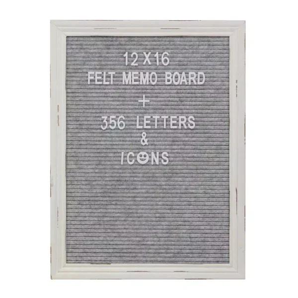 Stonebriar Collection Stonebriar Gray Felt Memo Board with White Wash Wooden Frame and 356 Letter Kit