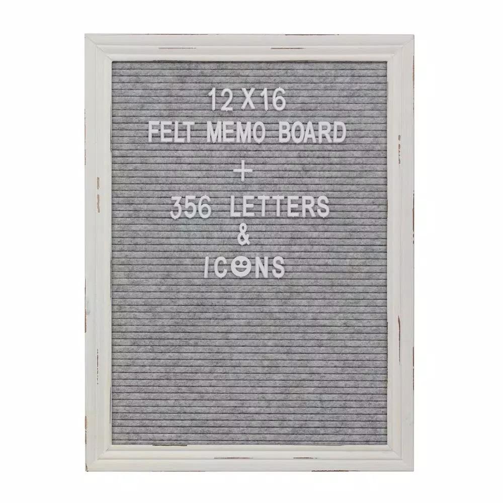 Stonebriar Collection Stonebriar Gray Felt Memo Board with White Wash Wooden Frame and 356 Letter Kit