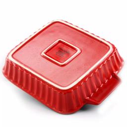 Crock-Pot Denhoff 8 in. Red Ribbed Stoneware Nonstick Rectangular Casserole Dish thumbnail 2