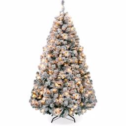 Best Choice Products 7.5 ft. Pre-Lit Flocked Artificial Christmas Tree with 550 Warm White Incandescent Lights thumbnail 1