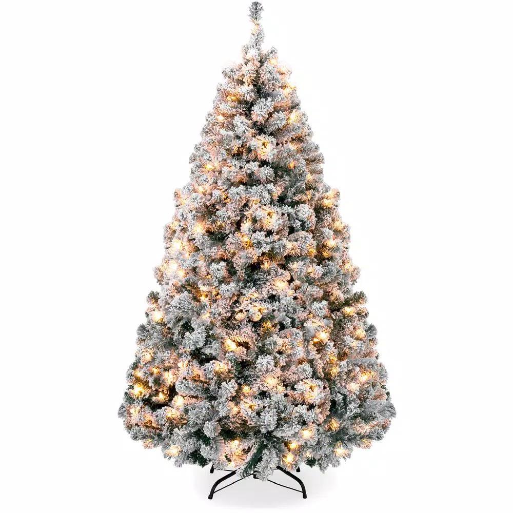 Best Choice Products 7.5 ft. Pre-Lit Flocked Artificial Christmas Tree with 550 Warm White Incandescent Lights