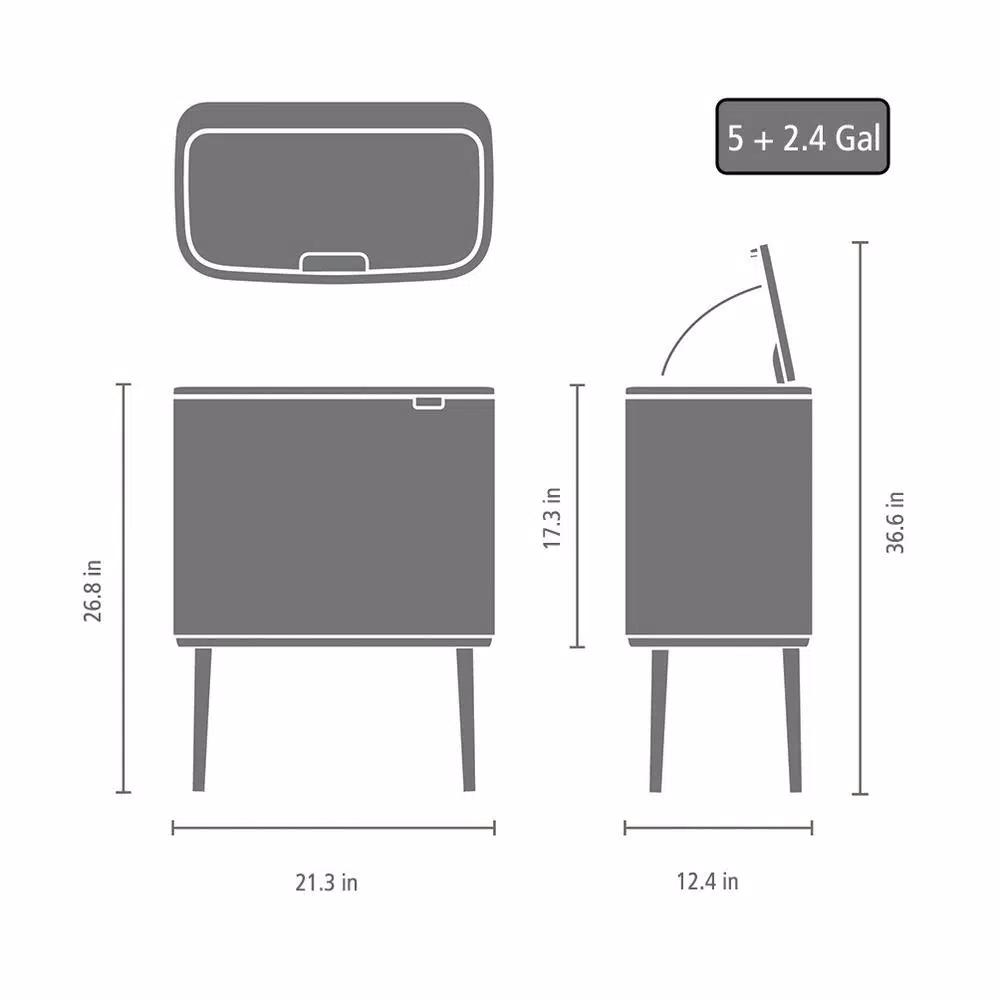Brabantia Bo 9 Gallon Dual Compartment White Steel Rectangular Touch Bin with Removable Buckets