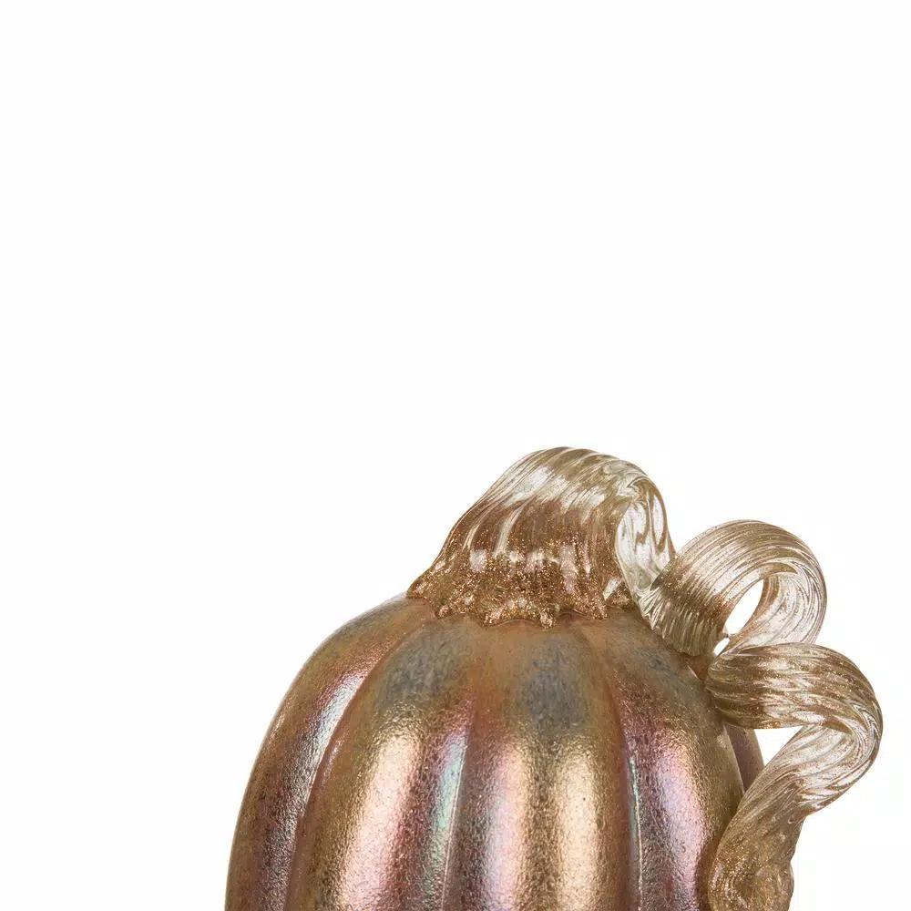 Glitzhome Blue and Gold Glittery Glass Pumpkin Set of 2 - Handmade Indoor Tabletop Decor