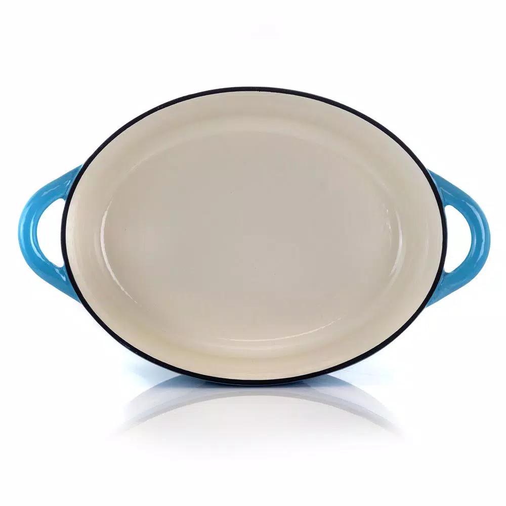 MegaChef 7 Qt. Oval Enameled Cast Iron Casserole Dish with Lid, Blue