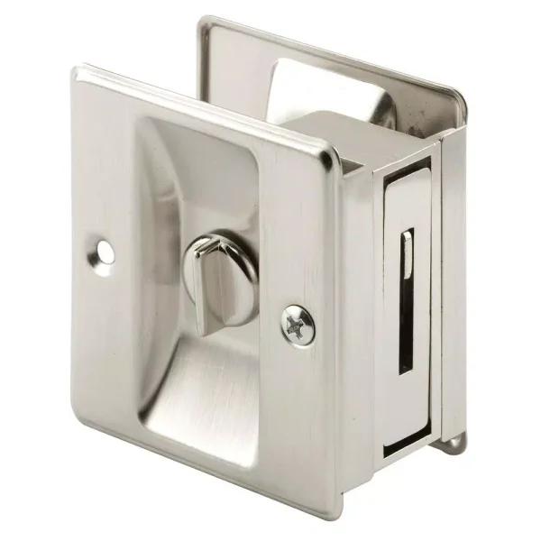 Prime-Line Satin Nickel Pocket Door Privacy Lock and Pull, Reversible Design