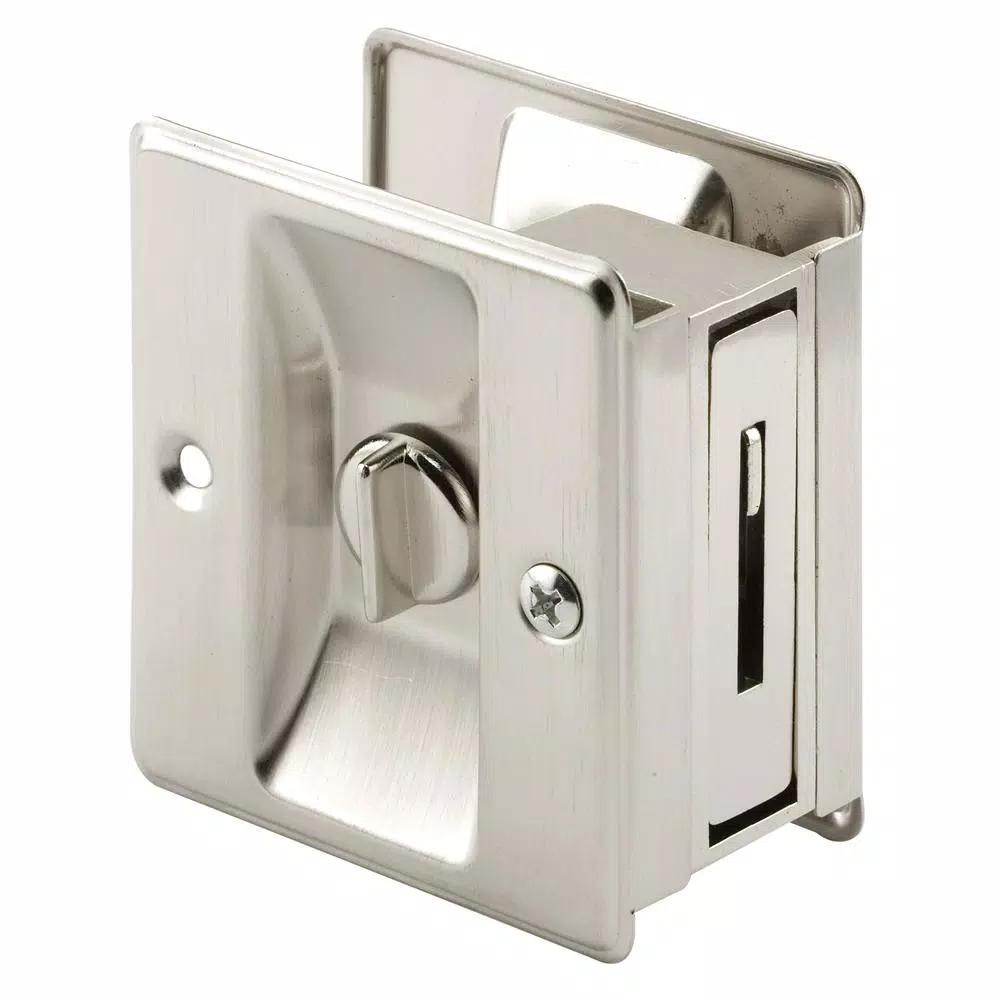 Prime-Line Satin Nickel Pocket Door Privacy Lock and Pull, Reversible Design
