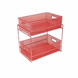 MIND READER 2-Tier Red Metal Mesh Utensil Caddy & Flatware Organizer thumbnail 1