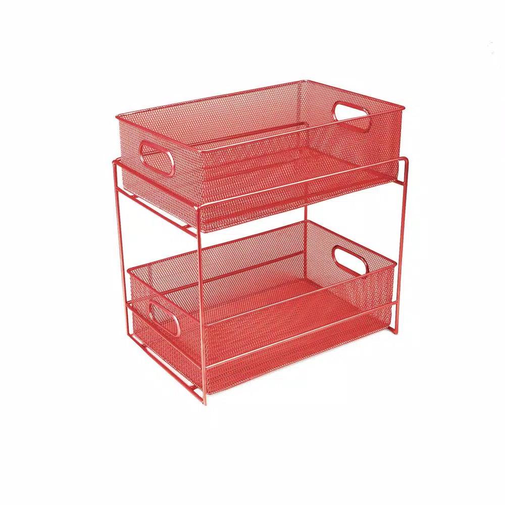 MIND READER 2-Tier Red Metal Mesh Utensil Caddy & Flatware Organizer