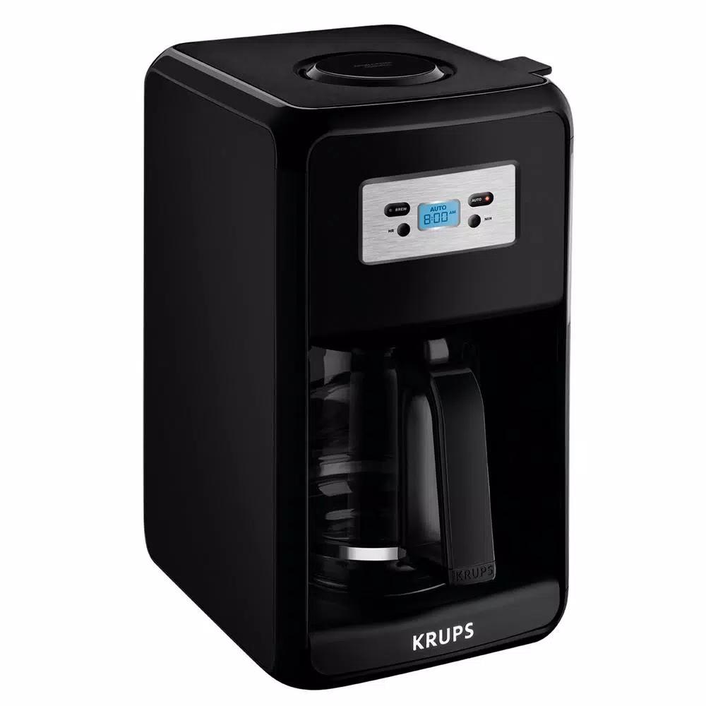 Krups Savoy 12-Cup Programmable Drip Coffee Maker with Glass Carafe and Gold-Tone Filter, Black