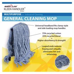 Kleen Handler Heavy Duty Commercial Universal Looped End Cotton Blend String Mop Head Refill, Blue thumbnail 4