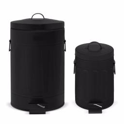 Innovaze New York Style Round Black Metal Step-On Trash Can Set - 12L & 3L Capacity thumbnail 2