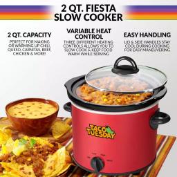 Taco Tuesday 2 Qt. Fiesta Slow Cooker with Variable Heat Control, Red thumbnail 4