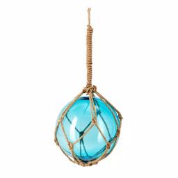 IMAX Worldwide Home Blue Glass Floats with Jute Rope Netting - Set of 3 Coastal Nautical Decor thumbnail 2