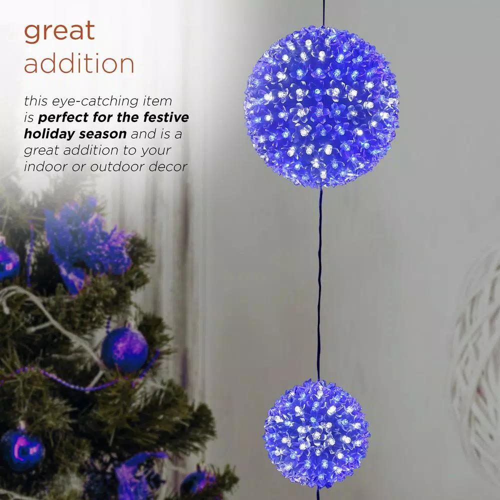 Alpine Corporation 37 in. 3-Tier Hanging Christmas Ornament with 350 Blue and White Chasing LED Lights