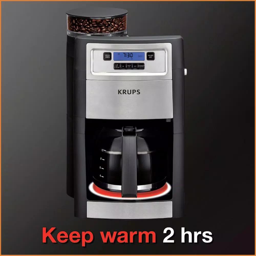 KRUPS Grind and Brew 10-Cup Stainless Steel Drip Coffee Maker with Built-In Conical Burr Grinder