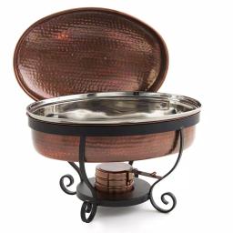 Old Dutch 6 Qt. Hammered Antique Copper Chafing Dish with Stainless Steel Pan and Stand thumbnail 2