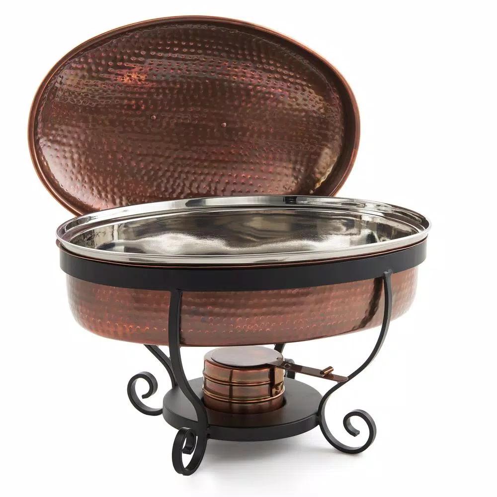 Old Dutch 6 Qt. Hammered Antique Copper Chafing Dish with Stainless Steel Pan and Stand