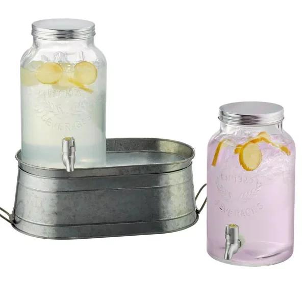 Artland Masonware Farmhouse Beverage Dispenser Set with Galvanized Stand and Two 1.5 Gal Glass Dispensers