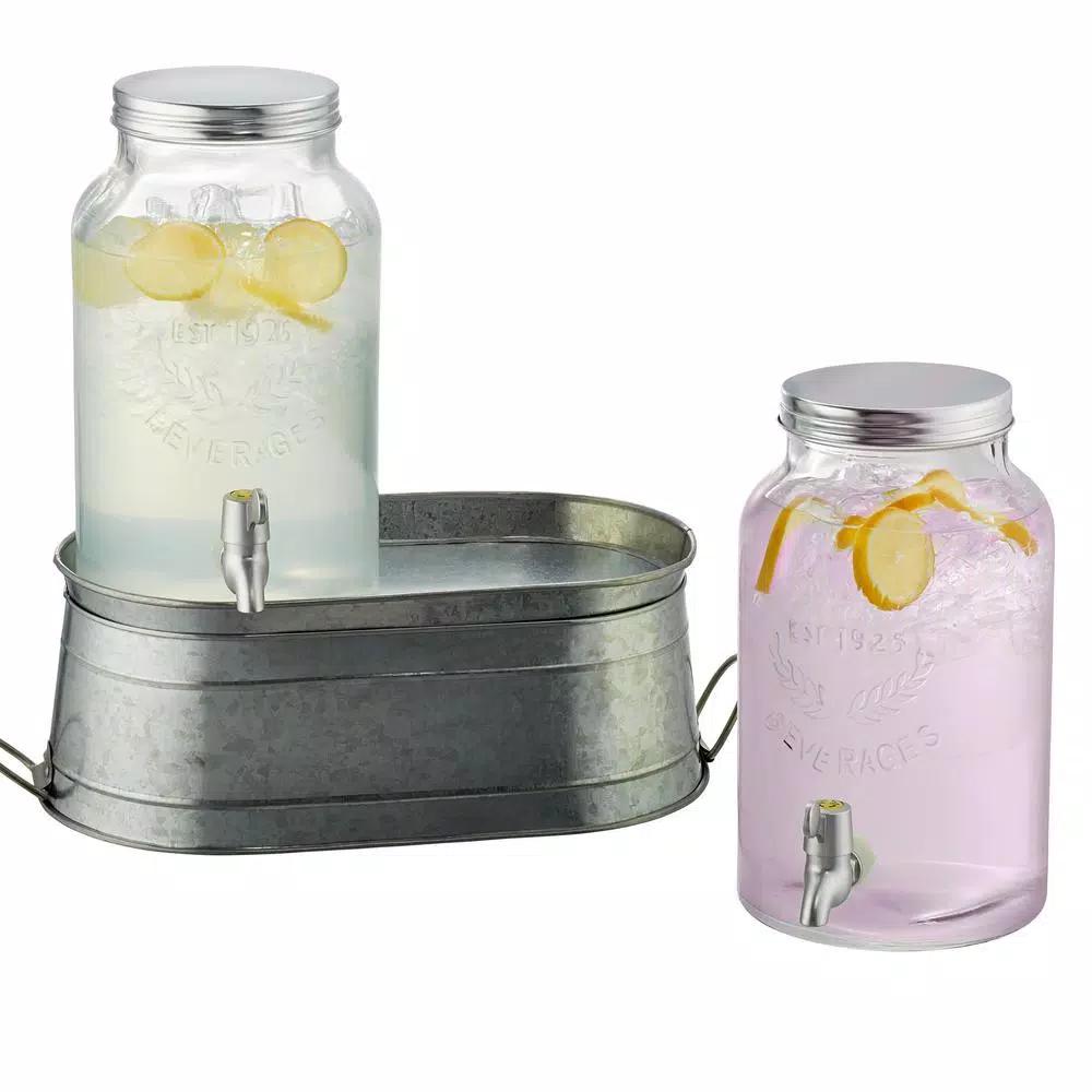 Artland Masonware Farmhouse Beverage Dispenser Set with Galvanized Stand and Two 1.5 Gal Glass Dispensers