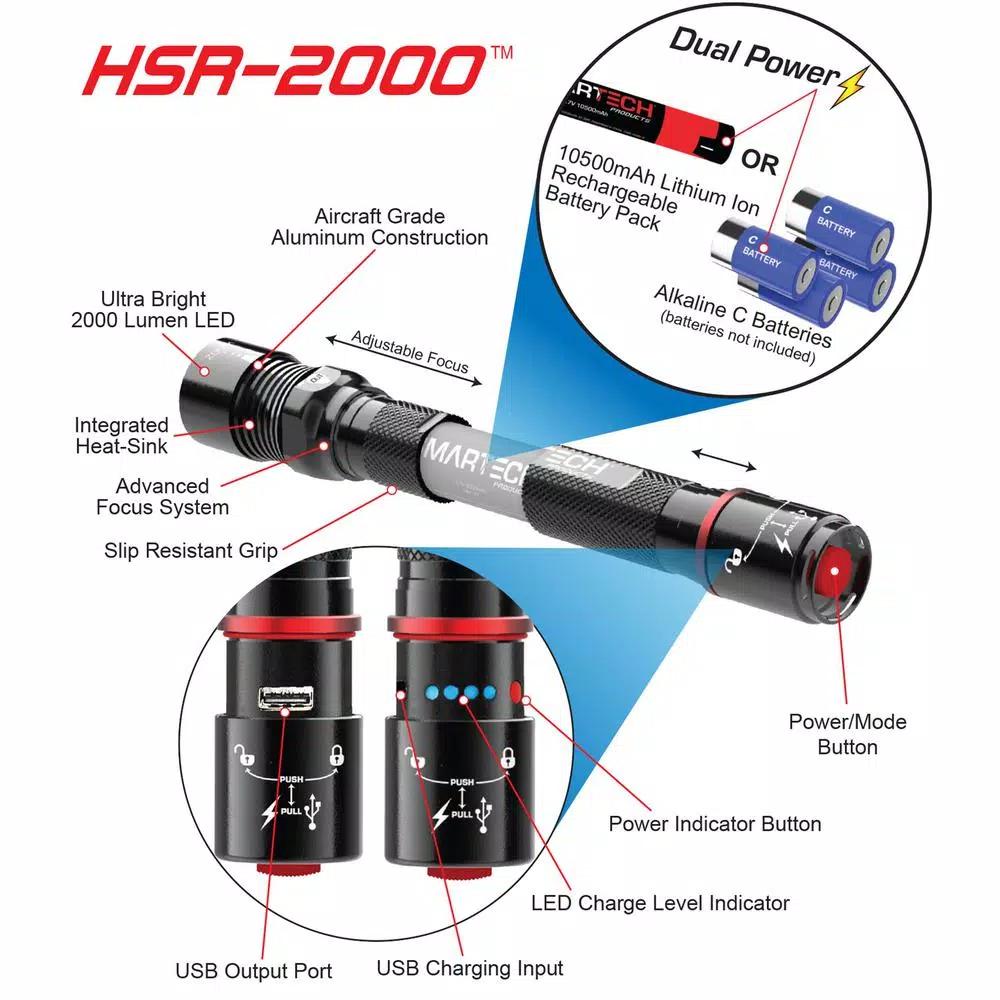 Smartech Products DuoTec HSR-2000 2000 Lumen LED Flashlight and 10500 mAh Power Bank Dual Powered Rechargeable Multi-Tool