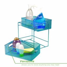 MIND READER 2-Tier Metal Mesh Utensil Caddy & Organizer, Turquoise thumbnail 5