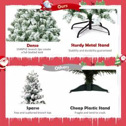 Costway 7.5 ft. Snow Flocked Hinged Pine Artificial Christmas Tree, 1346 Tips, Unlit thumbnail 5