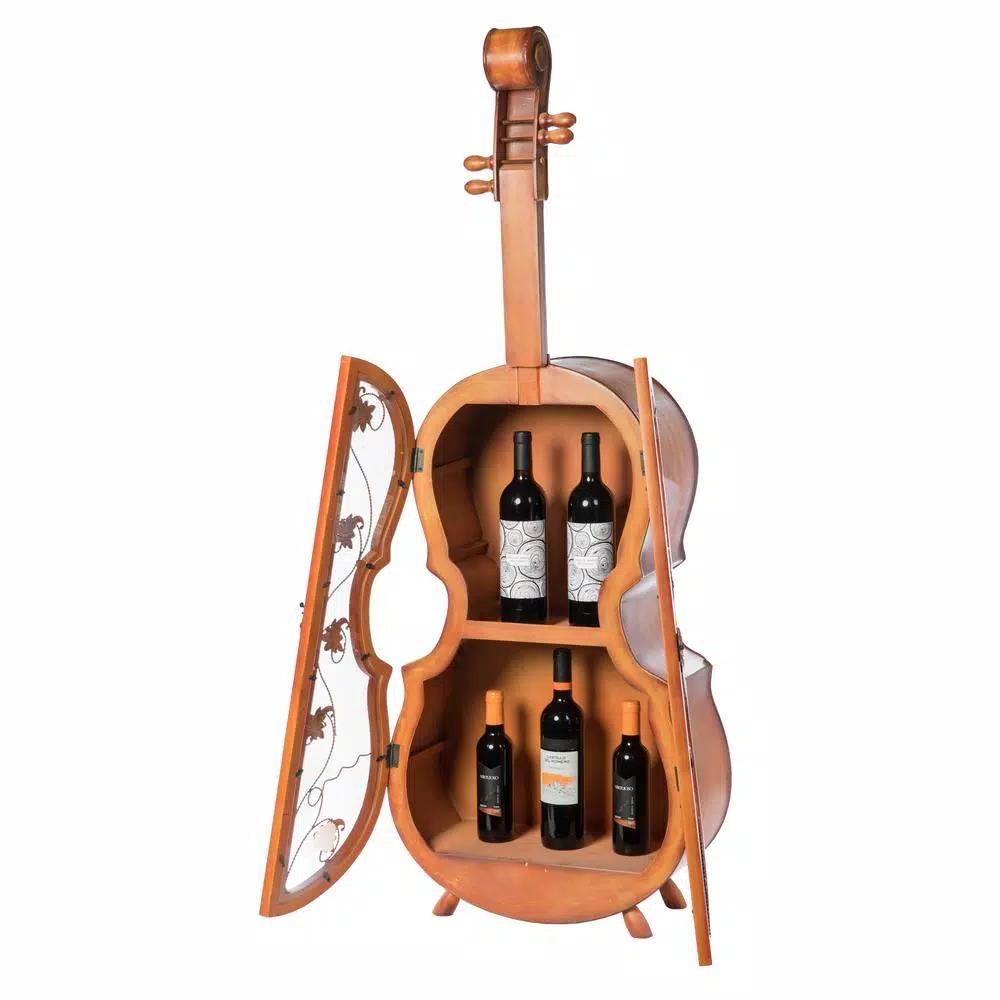Vintiquewise Antique Brown Violin Shaped Wooden Wine Rack - 53.5 inch Floor Wine Cabinet with Acrylic Doors