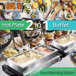 NutriChef 21.9 in. Stainless Steel Dual Plate Electric Food Warming Tray Buffet Server thumbnail 5
