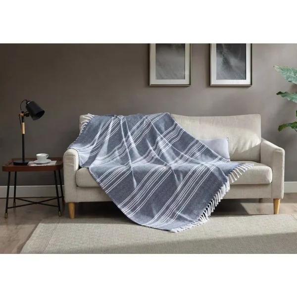 Unbranded MHF Home Blue and White Striped Cotton Blend Throw Blanket, 50 x 60 in.
