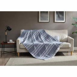 Unbranded MHF Home Blue and White Striped Cotton Blend Throw Blanket, 50 x 60 in. thumbnail 1