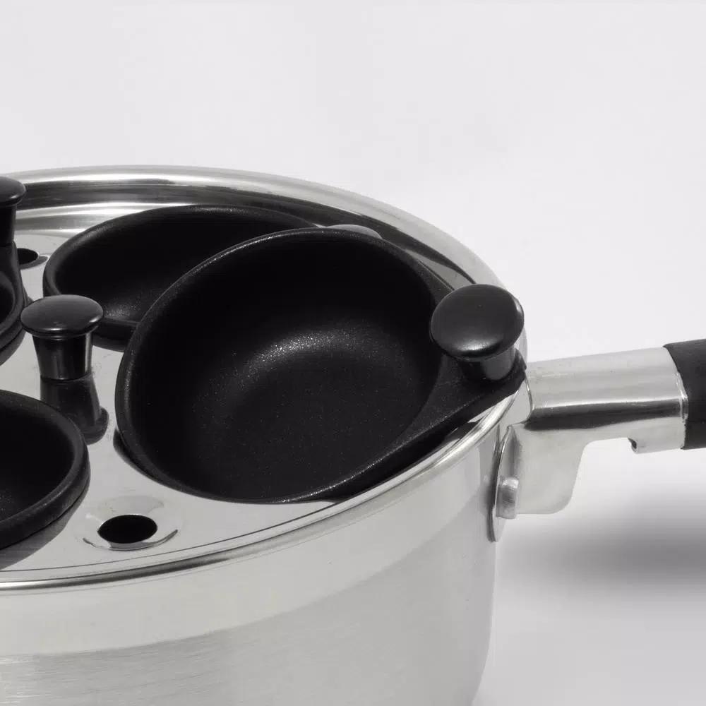 ExcelSteel Professional 4-Cup Stainless Steel Egg Poacher Set with Non-Stick Cups and Silicone Spatula
