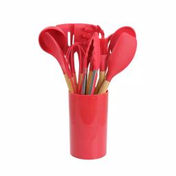 MegaChef 12-Piece Red Silicone and Wood Kitchen Utensil Set thumbnail 2