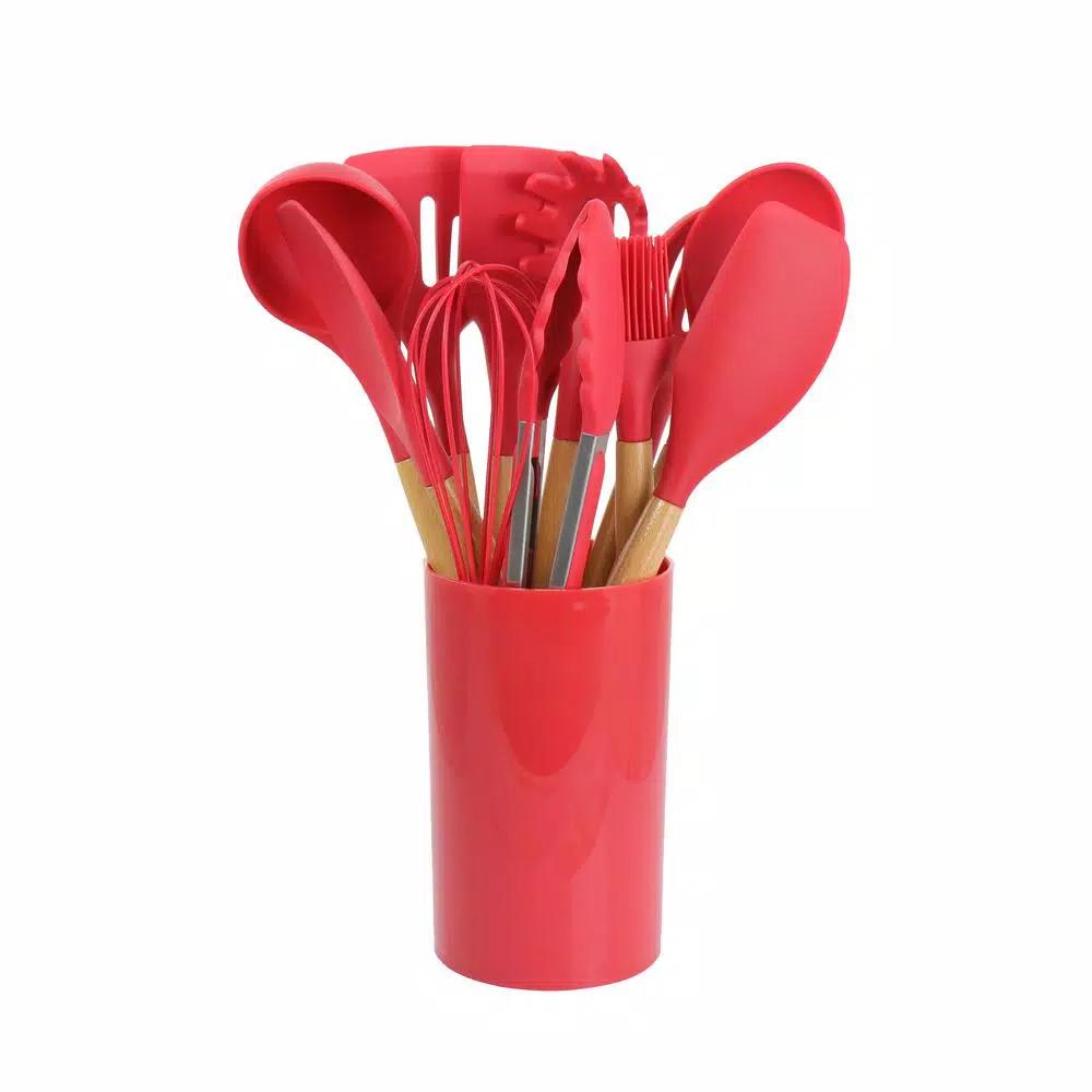 MegaChef 12-Piece Red Silicone and Wood Kitchen Utensil Set