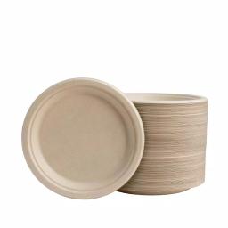 Unbranded 9 in. Natural Sugarcane Plates, Eco-Friendly & Compostable (300 Pack) thumbnail 1