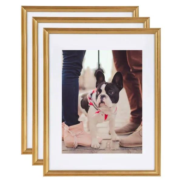 Kate and Laurel Adlynn Gold Picture Frame Set, 3-Piece Gallery Wall Collection, Fits 11x14 in. or 14x18 in.