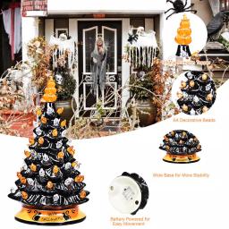 Costway 15 in. Black Ceramic Hand-Painted Halloween Tree with LED Lights and Pumpkin Top thumbnail 3
