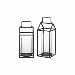 StyleWell Black Metal and Glass Candle Lantern Set of 2, Hanging or Tabletop thumbnail 5
