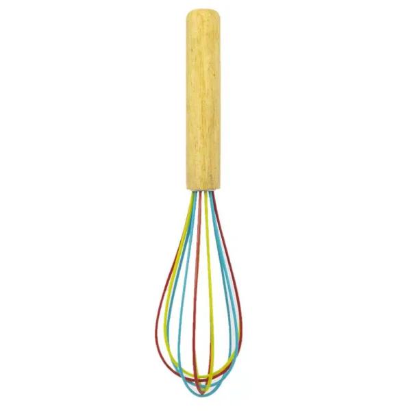 ExcelSteel 10 in. Silicone Tri-Color Whisk with Comfortable Wooden Handle