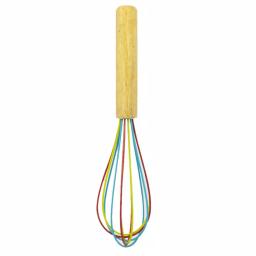 ExcelSteel 10 in. Silicone Tri-Color Whisk with Comfortable Wooden Handle thumbnail 1