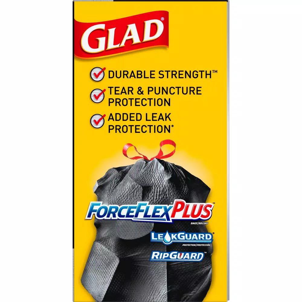 Glad ForceFlexPlus 30 Gallon Black Drawstring Large Outdoor Trash Bags, 50-Count (2-Pack)