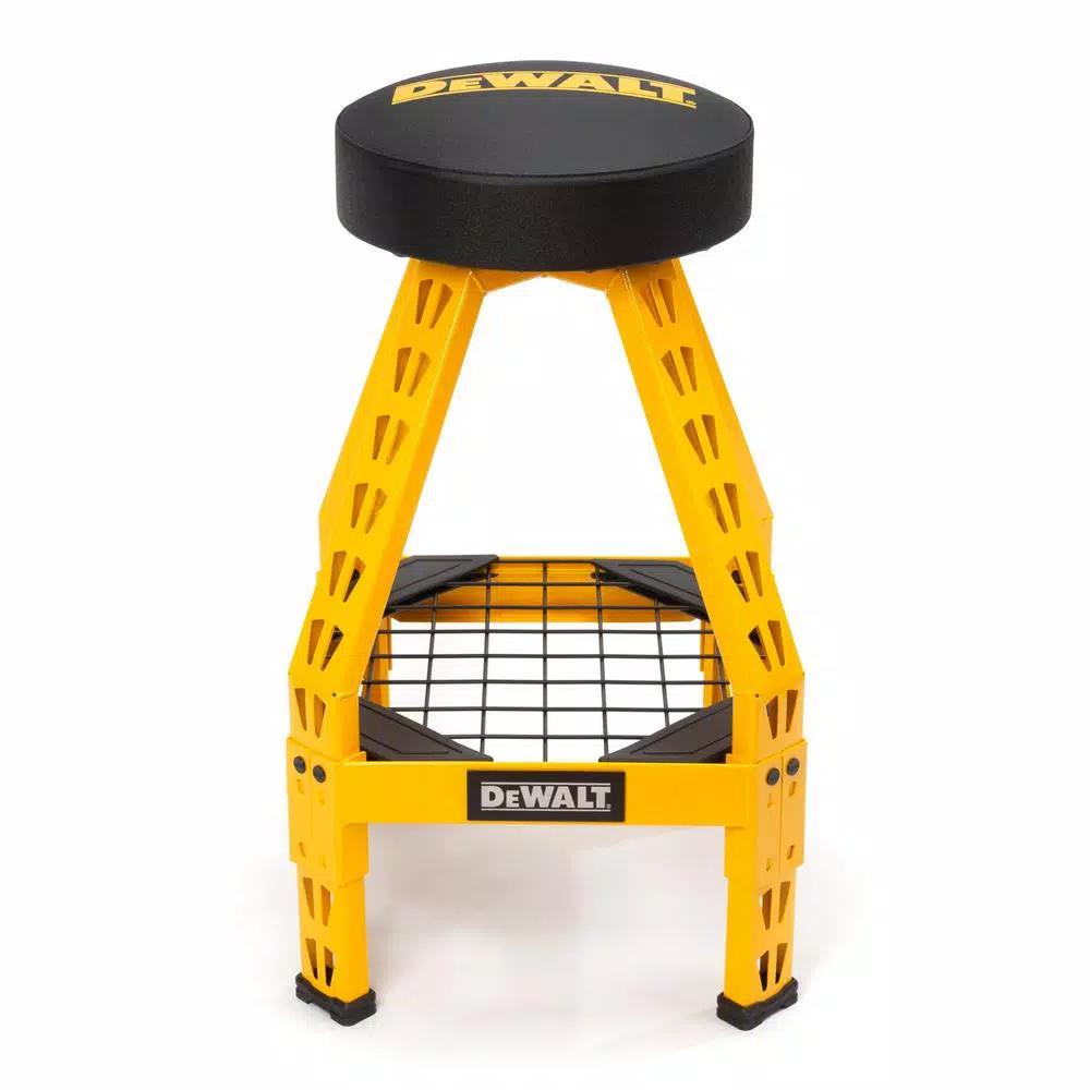 DEWALT Heavy-Duty Swivel Shop Stool with Storage Shelf, 300 lb Capacity, Steel Frame