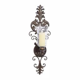 LITTON LANE Antique Gold Flourished Iron Candle Sconce with Clear Glass Hurricane Shade thumbnail 2