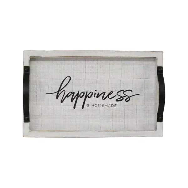 Stratton Home Decor Happiness is Homemade Wood Serving Tray with Metal Handles